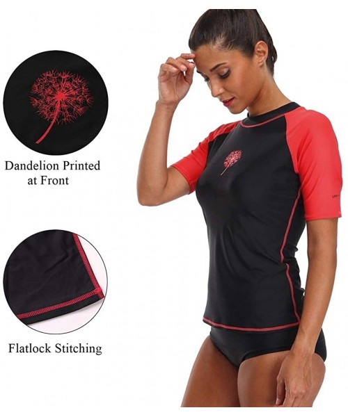 Rash Guards Women Rash Guard UPF 50+ Short Sleeve Swim Shirts Swimsuit Top Sun Shirt - Black-red - CX182ZCODKN