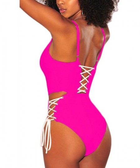 Sets Women's Spaghetti Strap Criss Cross Lace Up One Piece Swimsuits Swimwear - Rosy - CQ18S2XKRZI