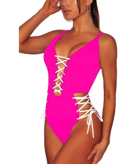 Sets Women's Spaghetti Strap Criss Cross Lace Up One Piece Swimsuits Swimwear - Rosy - CQ18S2XKRZI