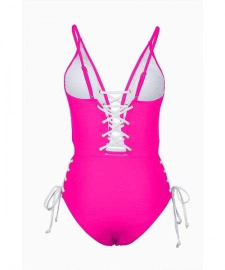 Sets Women's Spaghetti Strap Criss Cross Lace Up One Piece Swimsuits Swimwear - Rosy - CQ18S2XKRZI