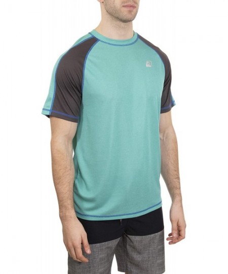 Rash Guards Men's UPF 50+ Lifeguard Loose-fit Rashguard - Heather Aqua/Grey - C318OMKD0L6