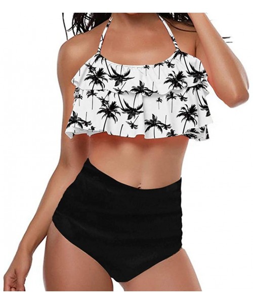 Sets Swimsuit for Women Two Pieces Top Ruffled Backless Racerback with High Waisted Bottom Tankini Set - N1-black - C4193W2L5K8