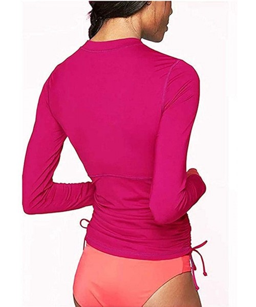 Rash Guards Women's 50+ UV Sunscreen Long Sleeve Sunscreen Swimsuit Top Zipper Jacket Wetsuit - Red - CK19CKTCWNU