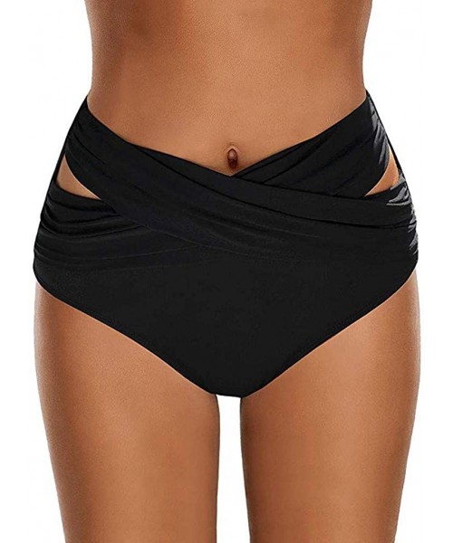 Bottoms High Waist Side Straps Bikini Bottom for Women-Scrunch Butt Ruched Brief Swimsuit Panty Bottoms - Black - CC1952O9HRN