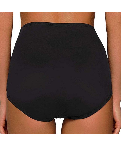 Bottoms High Waist Side Straps Bikini Bottom for Women-Scrunch Butt Ruched Brief Swimsuit Panty Bottoms - Black - CC1952O9HRN