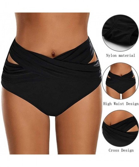 Bottoms High Waist Side Straps Bikini Bottom for Women-Scrunch Butt Ruched Brief Swimsuit Panty Bottoms - Black - CC1952O9HRN