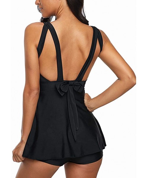 One-Pieces Women Dot Tank Top With Boyshorts Tankini Set Bathing Suits - 6 Black - CY1953H48UL