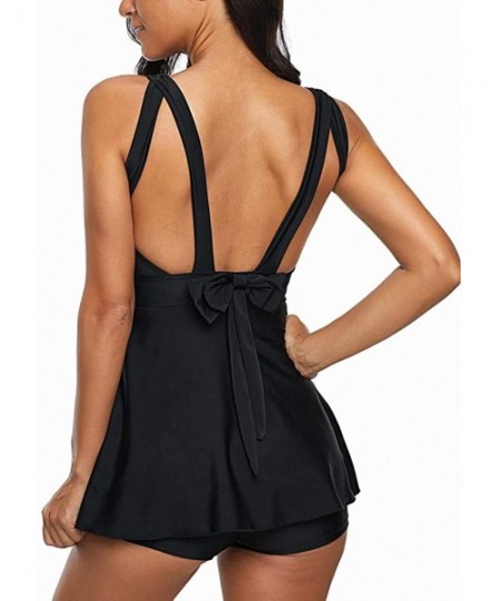 One-Pieces Women Dot Tank Top With Boyshorts Tankini Set Bathing Suits - 6 Black - CY1953H48UL