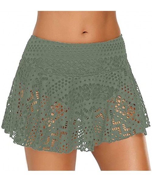 Tankinis Women's Lace Crochet Skirted Bikini Bottom Swimsuit Short Skort Swimdress - Green - CO18RX8G85D