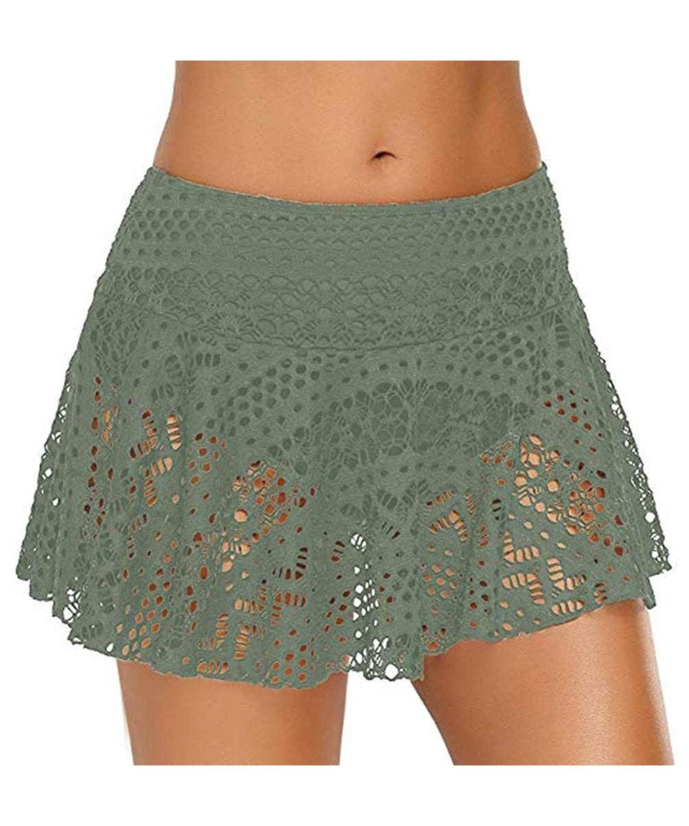 Tankinis Women's Lace Crochet Skirted Bikini Bottom Swimsuit Short Skort Swimdress - Green - CO18RX8G85D