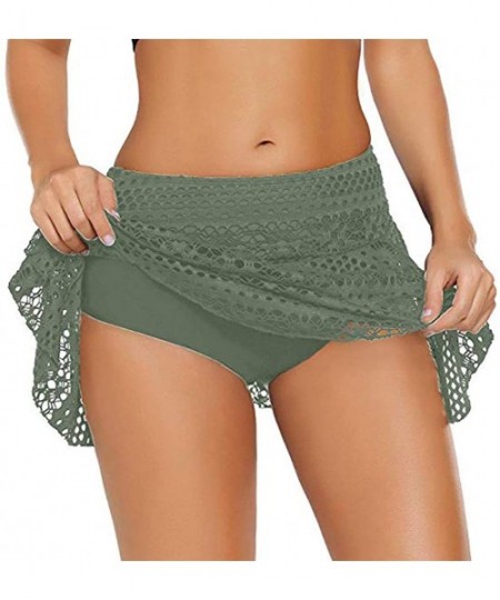 Tankinis Women's Lace Crochet Skirted Bikini Bottom Swimsuit Short Skort Swimdress - Green - CO18RX8G85D