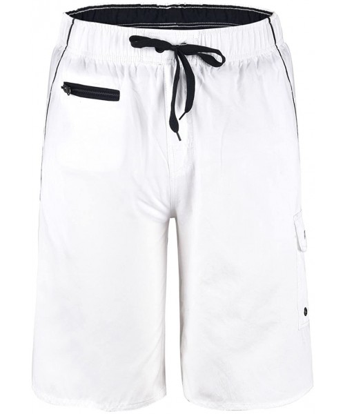 Racing Men's Beachwear Swim Trunks Quick Dry Zipper Pockets with Lining - White - CE183NN8HKO