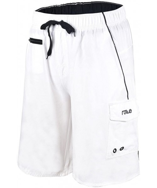 Racing Men's Beachwear Swim Trunks Quick Dry Zipper Pockets with Lining - White - CE183NN8HKO