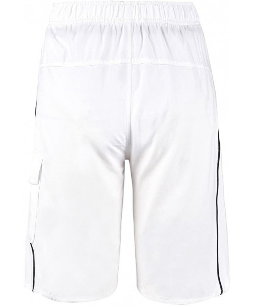 Racing Men's Beachwear Swim Trunks Quick Dry Zipper Pockets with Lining - White - CE183NN8HKO