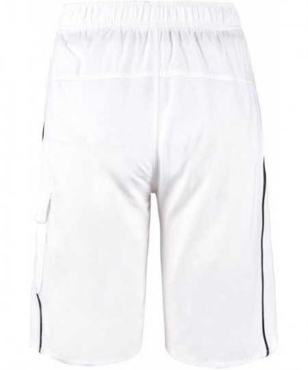 Racing Men's Beachwear Swim Trunks Quick Dry Zipper Pockets with Lining - White - CE183NN8HKO