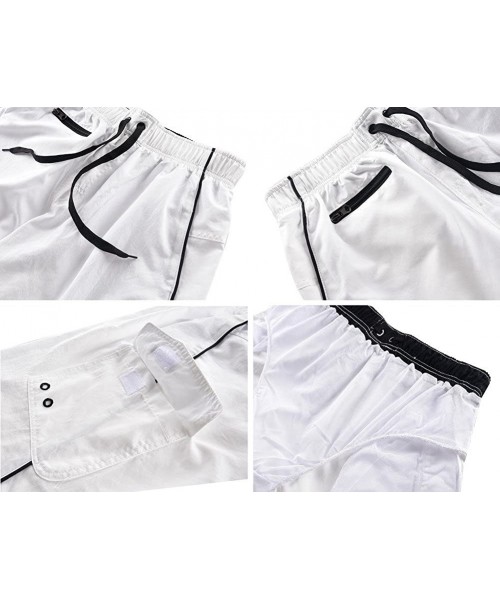 Racing Men's Beachwear Swim Trunks Quick Dry Zipper Pockets with Lining - White - CE183NN8HKO