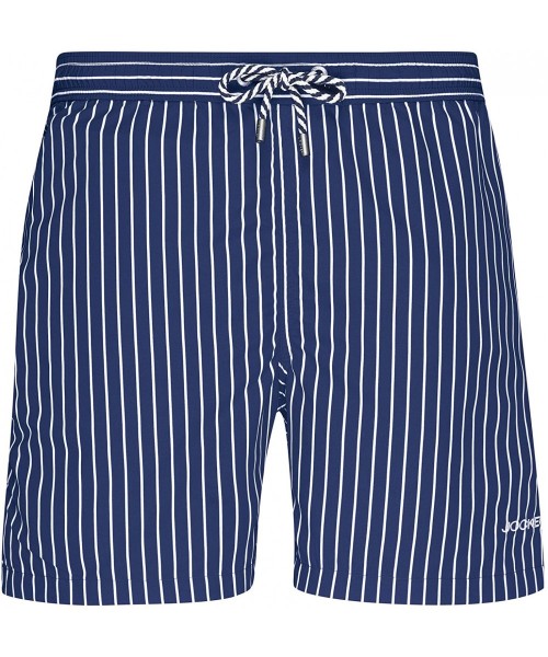 Board Shorts Nautical Beach Striped Men's Swim Shorts- Navy - Navy - CZ192LC5LWL