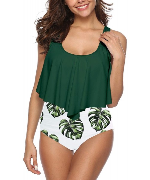 Sets Swimsuits for Women Two Piece Bathing Suits Ruffled Flounce Top with High Waisted Bottom Bikini Set 17dark Green - CT194...