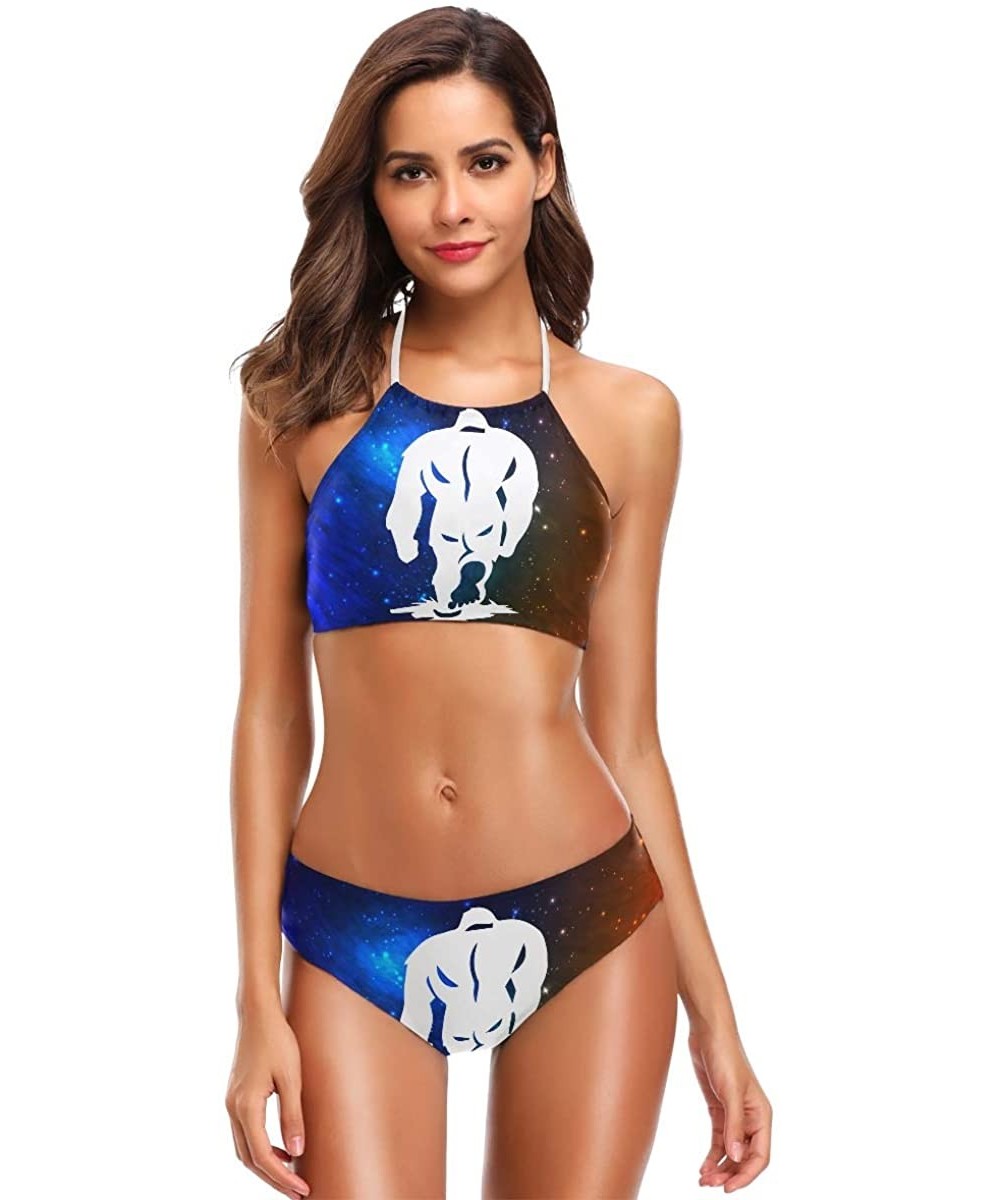 One-Pieces Women's Summer Beach Black White Cow Animal 2 Piece Halter Neack High Waist Padded Sexy Swimsuit - Bigfoot - CK18S...