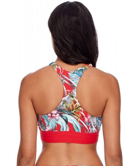 Tops Women's Anita Sporty Crop Bikini Top Swimsuit - Lipstick Azalea Floral Print - CG18I079M72