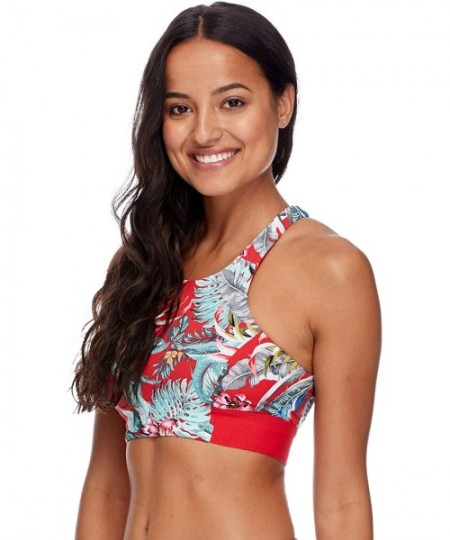 Tops Women's Anita Sporty Crop Bikini Top Swimsuit - Lipstick Azalea Floral Print - CG18I079M72