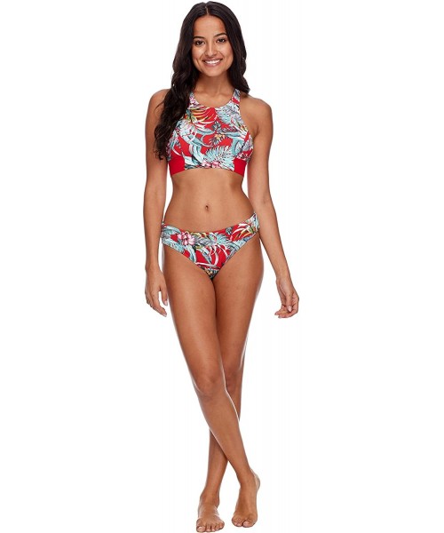 Tops Women's Anita Sporty Crop Bikini Top Swimsuit - Lipstick Azalea Floral Print - CG18I079M72