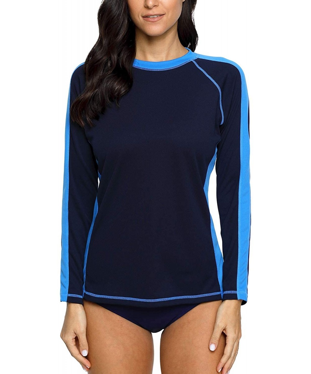 Rash Guards Women's Long Sleeve Rashguard UPF 50+ Rash Guard Swim Shirt Swimsuit Top - Navy-blue Splicing - CK18M67SGXC