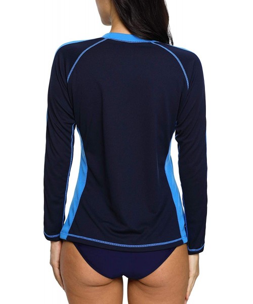 Rash Guards Women's Long Sleeve Rashguard UPF 50+ Rash Guard Swim Shirt Swimsuit Top - Navy-blue Splicing - CK18M67SGXC