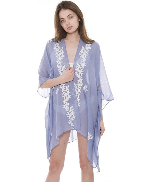 Cover-Ups Women's Summer Super Soft Solid Color Topper/Cover Up/Kimono Embroidered Floral Open Front Outwear Beachwear Dress ...