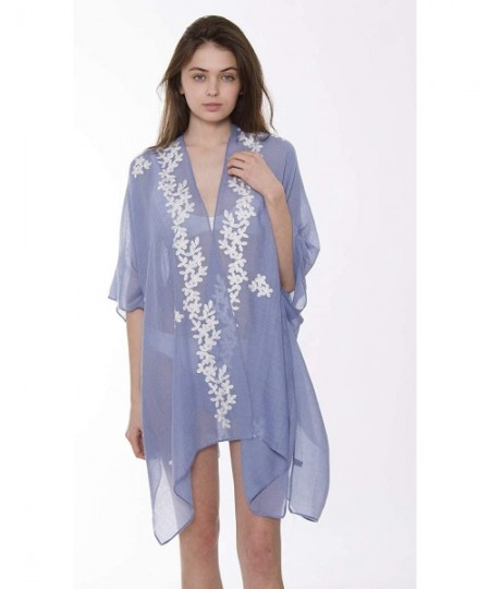 Cover-Ups Women's Summer Super Soft Solid Color Topper/Cover Up/Kimono Embroidered Floral Open Front Outwear Beachwear Dress ...