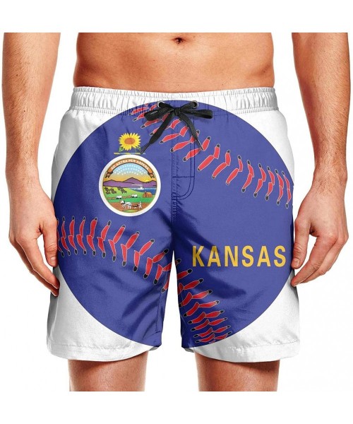 Board Shorts Men's Sportwear Quick Dry Board Shorts Jellyfish Blue Swim Trunks - Kansas State Flag - C918R2054KS