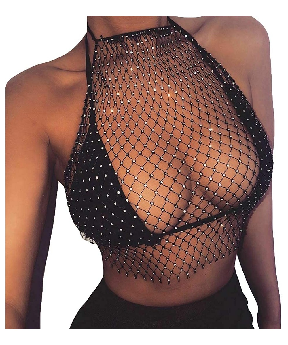 Cover-Ups Womens Cover Ups Sexy Hollow Out Crochet Mesh Beach Bikini Swimsuits Bathing Tops Skirts - Black Top - C218TTSD0A3