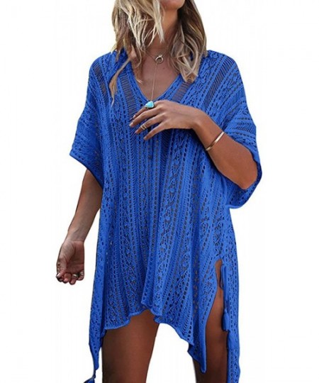 Cover-Ups Women's Summer Wear Bathing Suit Cover Up Bikini Crochet Tunic Beach Dress - Blue - C4180CTKSGY