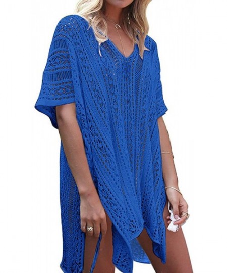 Cover-Ups Women's Summer Wear Bathing Suit Cover Up Bikini Crochet Tunic Beach Dress - Blue - C4180CTKSGY