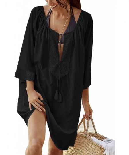 Cover-Ups Womens Loose Cover up Beach Swimsuit Beach Bikini Coverups OneSize - Rope Black - CT189NGL6EO