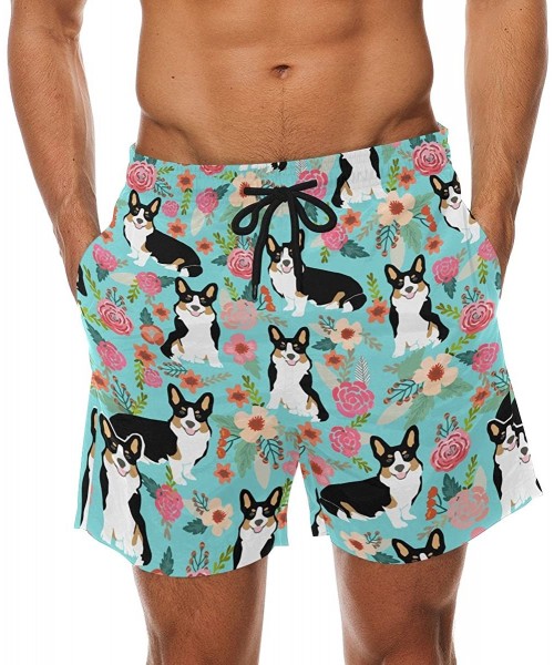 Trunks Men's Swim Trunks Fashion Swimming Shorts Beach Surfing Board Shorts Male Mens Bathing Suits - Corgi Flowers - C618E57...