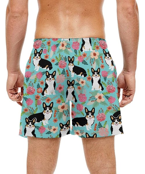 Trunks Men's Swim Trunks Fashion Swimming Shorts Beach Surfing Board Shorts Male Mens Bathing Suits - Corgi Flowers - C618E57...