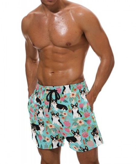 Trunks Men's Swim Trunks Fashion Swimming Shorts Beach Surfing Board Shorts Male Mens Bathing Suits - Corgi Flowers - C618E57...