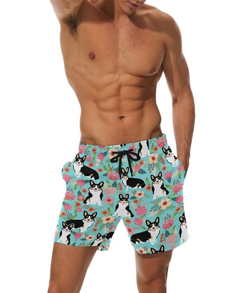 Trunks Men's Swim Trunks Fashion Swimming Shorts Beach Surfing Board Shorts Male Mens Bathing Suits - Corgi Flowers - C618E57...