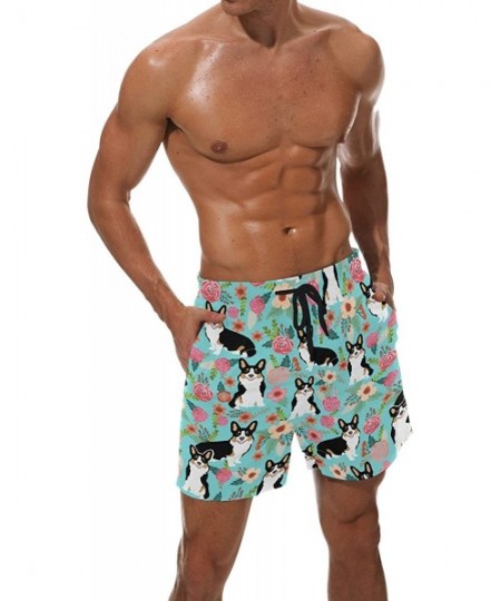 Trunks Men's Swim Trunks Fashion Swimming Shorts Beach Surfing Board Shorts Male Mens Bathing Suits - Corgi Flowers - C618E57...