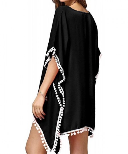 Cover-Ups Womens Chiffon Tassel Bikini Swimsuit Cover Ups for Swimwear - Black - CO194MYKEKT