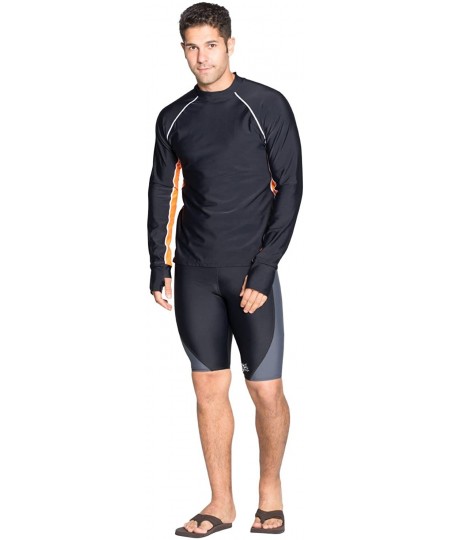 Rash Guards Men's Snorkeling Rash Guard- UPF 50+ Sun Protection Swim Shirt - Black/Orange - CN18C9D4YUC