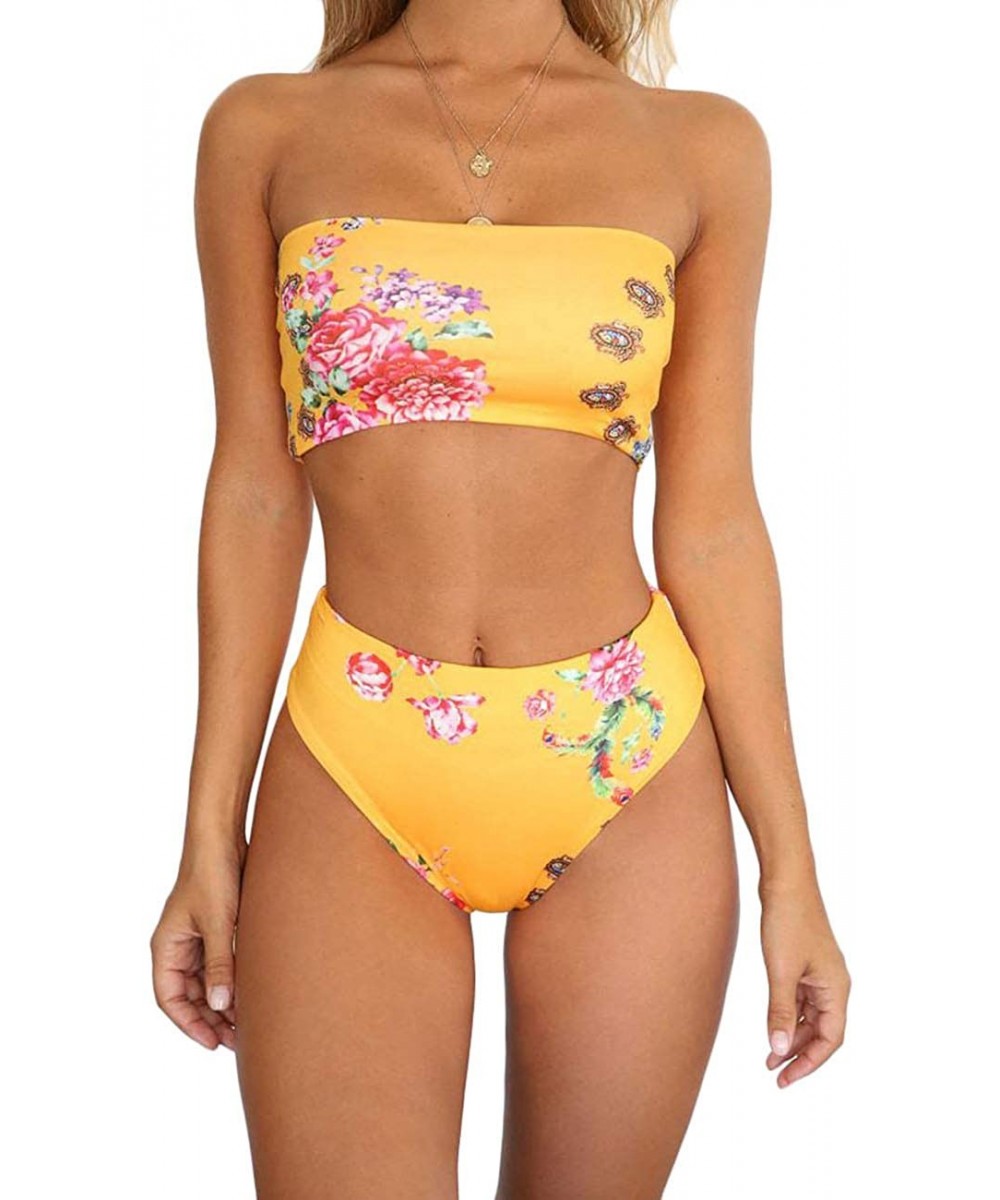 Sets Women's Sexy Two Piece Swimsuit Bandeau Bikini Set Swimwear Bathing Suit - Yellow - CE18UWL3ZGO