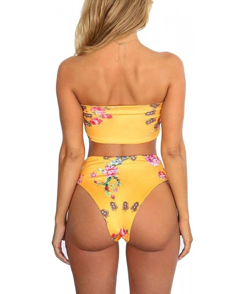 Sets Women's Sexy Two Piece Swimsuit Bandeau Bikini Set Swimwear Bathing Suit - Yellow - CE18UWL3ZGO