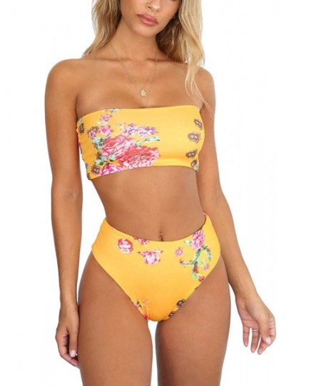 Sets Women's Sexy Two Piece Swimsuit Bandeau Bikini Set Swimwear Bathing Suit - Yellow - CE18UWL3ZGO