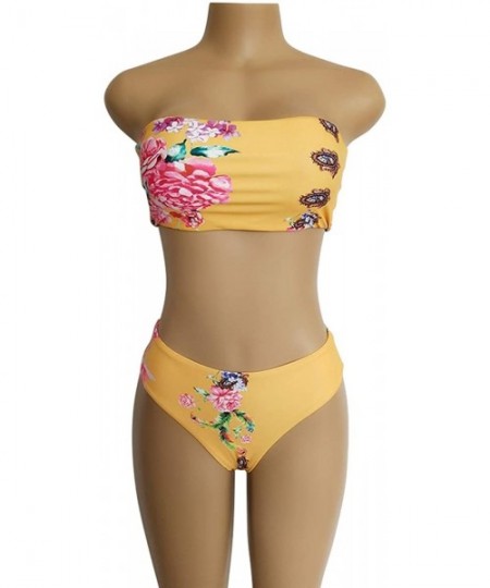 Sets Women's Sexy Two Piece Swimsuit Bandeau Bikini Set Swimwear Bathing Suit - Yellow - CE18UWL3ZGO