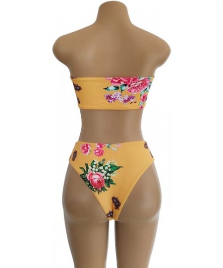 Sets Women's Sexy Two Piece Swimsuit Bandeau Bikini Set Swimwear Bathing Suit - Yellow - CE18UWL3ZGO