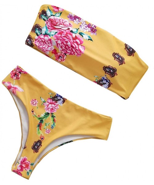 Sets Women's Sexy Two Piece Swimsuit Bandeau Bikini Set Swimwear Bathing Suit - Yellow - CE18UWL3ZGO