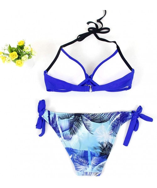 Sets Womens Beach Padded Push-Up Bra Set Bathing Suit Tankini Bikini - Dark Blue2 - CM18O2IDL8T