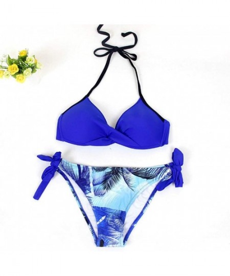 Sets Womens Beach Padded Push-Up Bra Set Bathing Suit Tankini Bikini - Dark Blue2 - CM18O2IDL8T